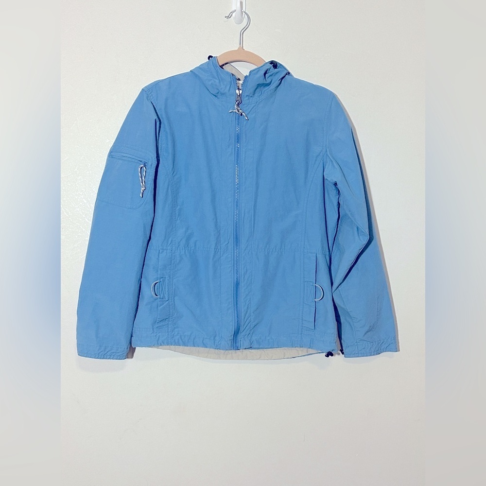 Columbia Light Blue Hooded Windbreak Rain Jacket Size Small Sporty Athleisure